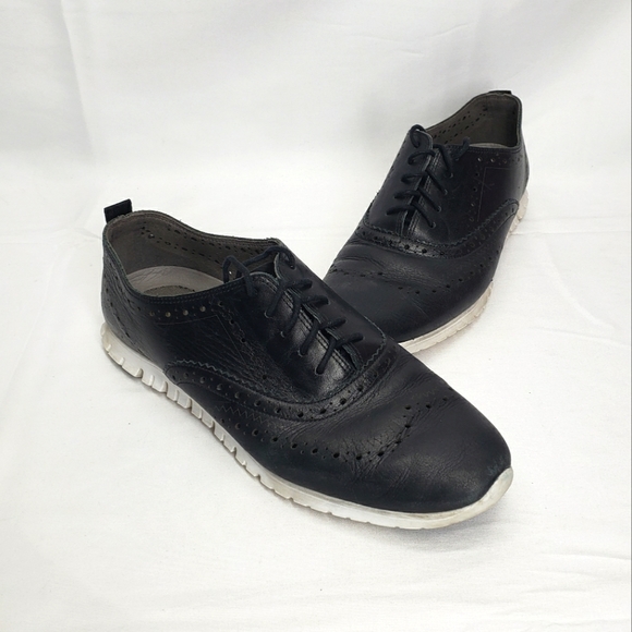 cole haan zerogrand wingtip oxford leather black lace up sneaker womens 8 - Picture 1 of 8